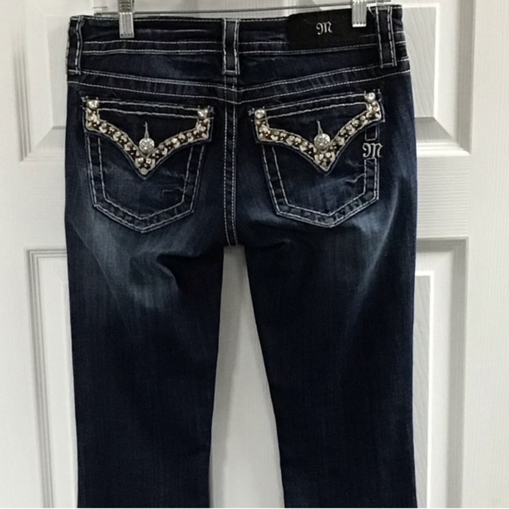 Miss Me Dark Blue Boot Cut Jeans with Embellished Pockets